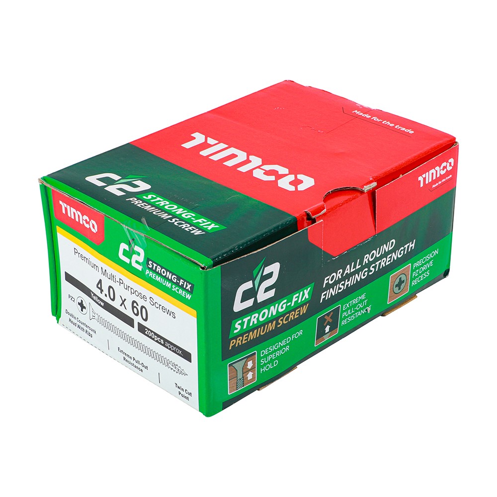 TIMCO C2 Strong-Fix Multi-Purpose Premium Screws - PZ - 4.0 x 60mm (200 Pack)