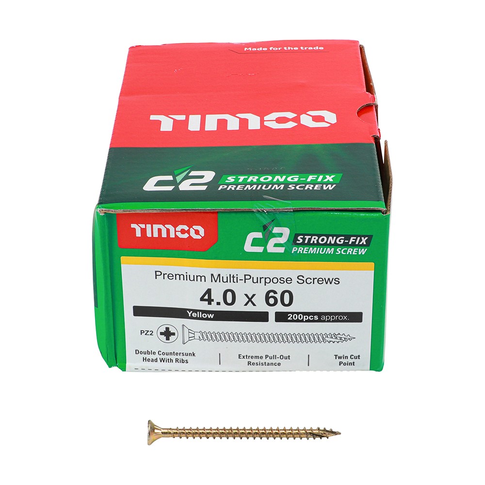 TIMCO C2 Strong-Fix Multi-Purpose Premium Screws - PZ - 4.0 x 60mm (200 Pack)