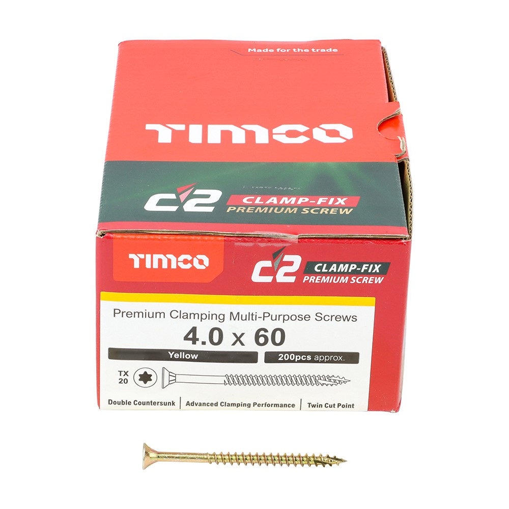 TIMCO C2 Clamp-Fix Multi-Purpose Premium Screws - TX - 4.0 x 60mm (200 Pack)