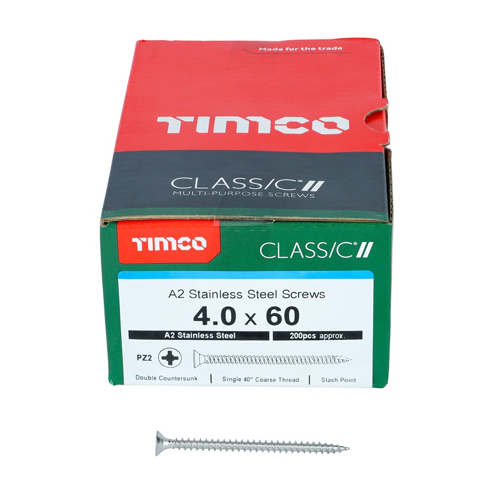 TIMCO Classic Multi-Purpose Screws - PZ -A2 Stainless Steel 4.0 x 60mm (200 Pack)