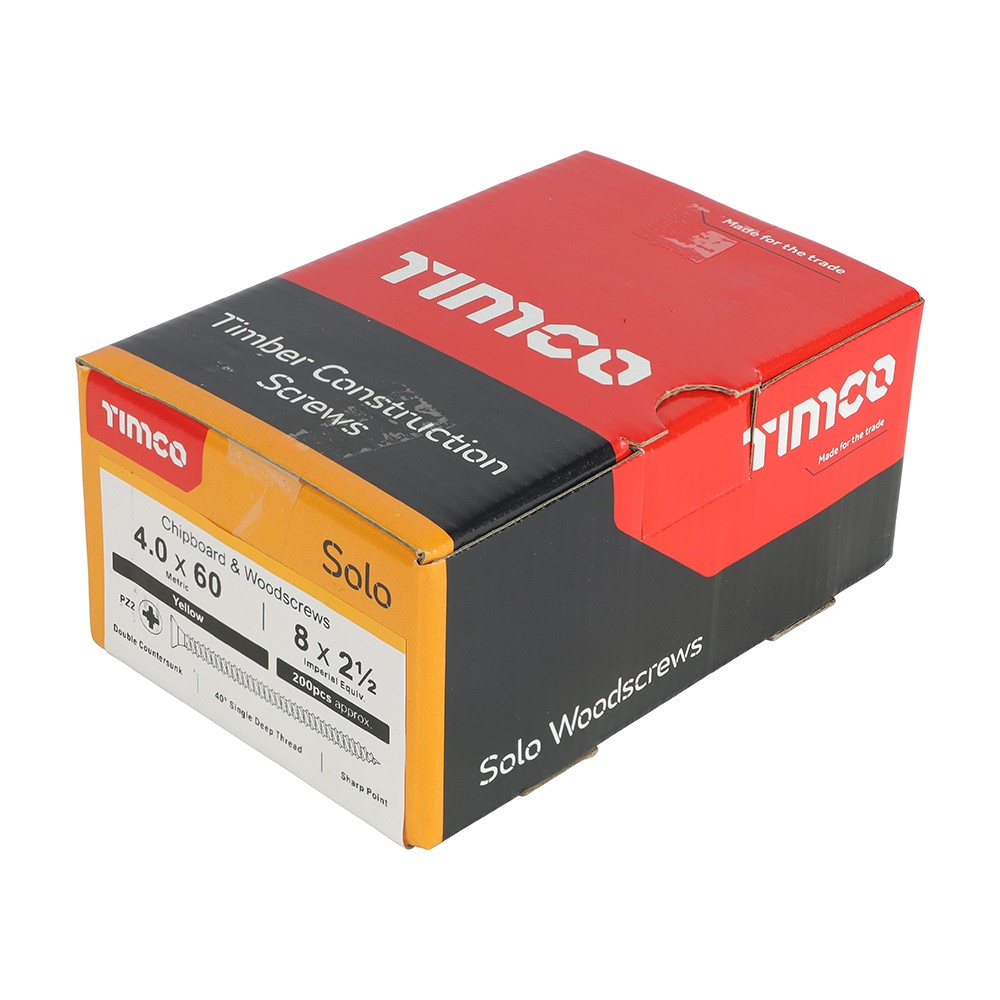 TIMCO Solo Woodscrews - PZ - 4.0 x 60mm (200 Pack)