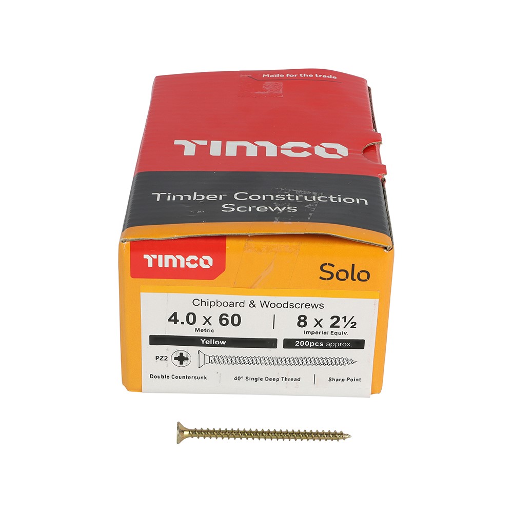 TIMCO Solo Woodscrews - PZ - 4.0 x 60mm (200 Pack)