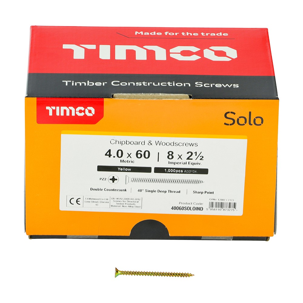 TIMCO Solo Woodscrew Industry Pack 4.0 x 60mm (1000 Pack)