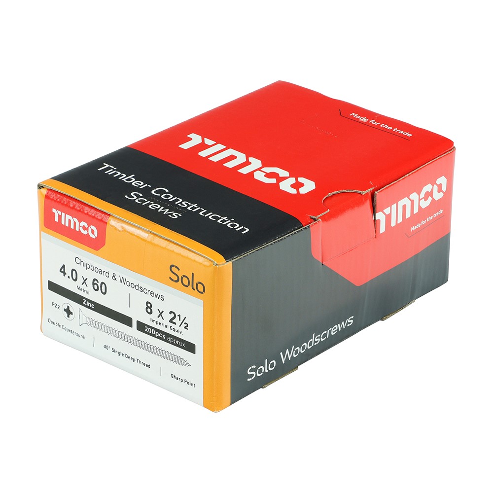 TIMCO Solo Woodscrews - PZ -Zinc 4.0 x 60mm (200 Pack)