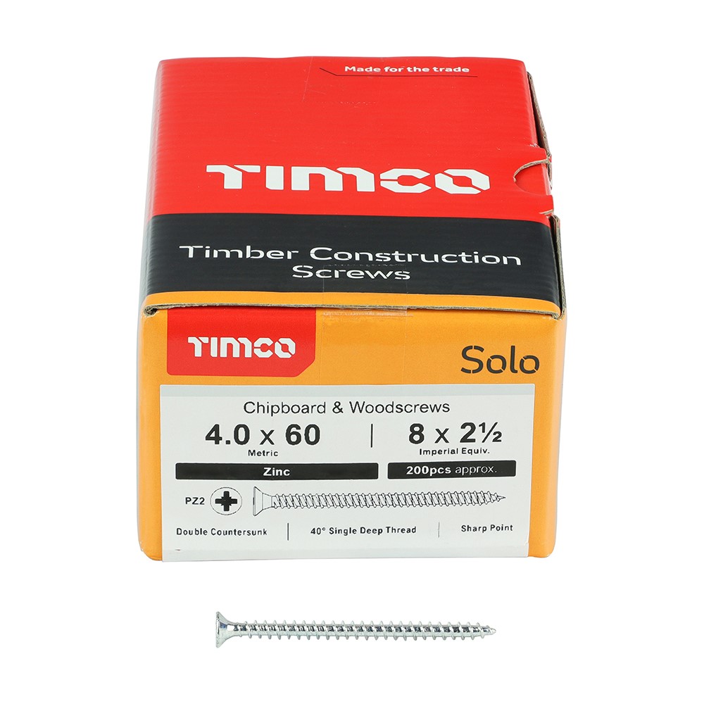 TIMCO Solo Woodscrews - PZ -Zinc 4.0 x 60mm (200 Pack)