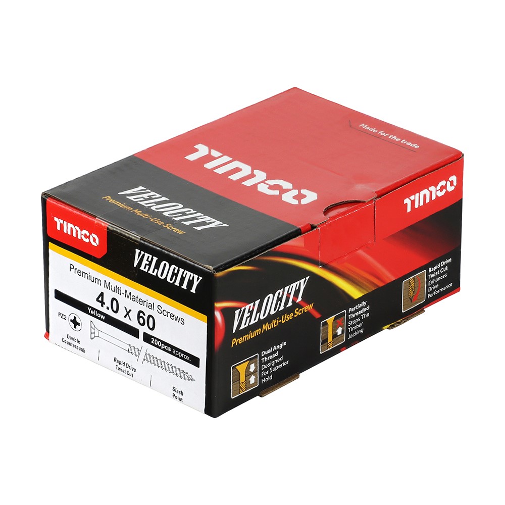 TIMCO Velocity Premium Multi-Use Screws - PZ - 4.0 x 60mm (200 Pack)