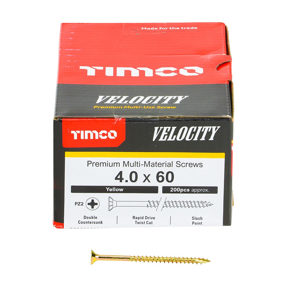 TIMCO Velocity Premium Multi-Use Screws - PZ - 4.0 x 60mm (200 Pack)