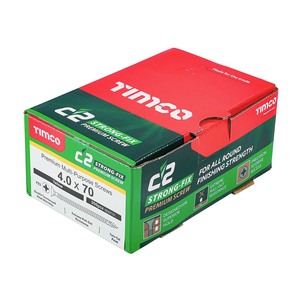 TIMCO C2 Strong-Fix Multi-Purpose Premium Screws - PZ - 4.0 x 70mm (200 Pack)