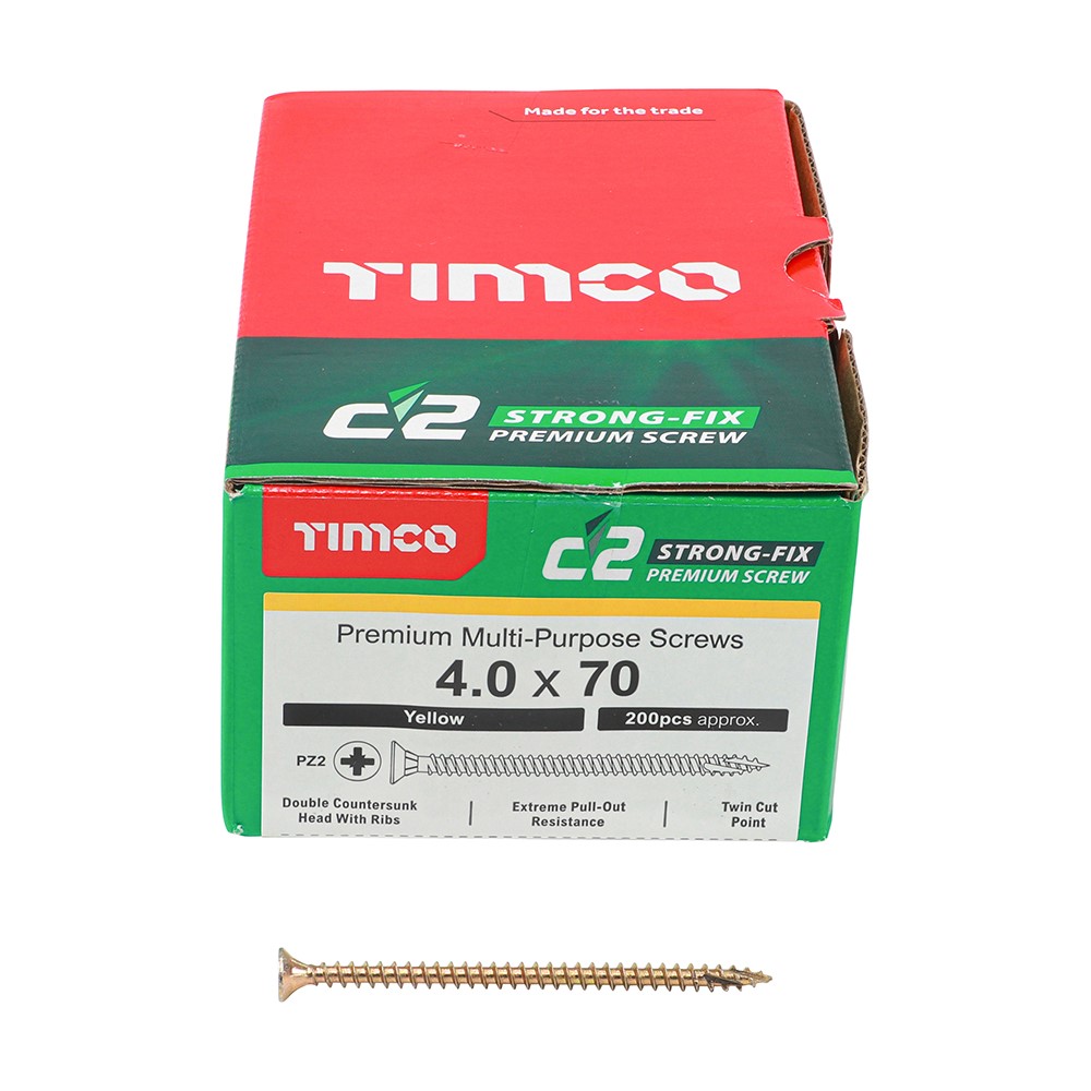 TIMCO C2 Strong-Fix Multi-Purpose Premium Screws - PZ - 4.0 x 70mm (200 Pack)