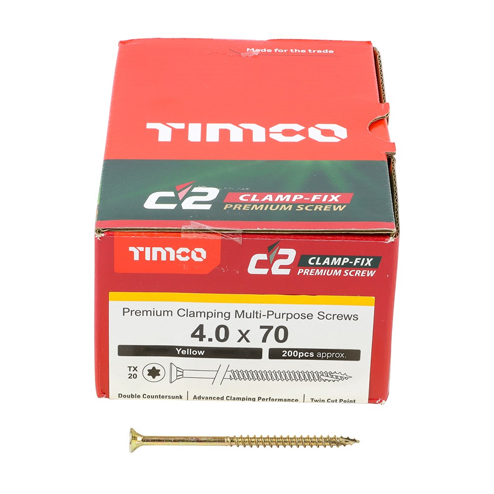 TIMCO C2 Clamp-Fix Multi-Purpose Premium Screws - TX - 4.0 x 70mm (200 Pack)