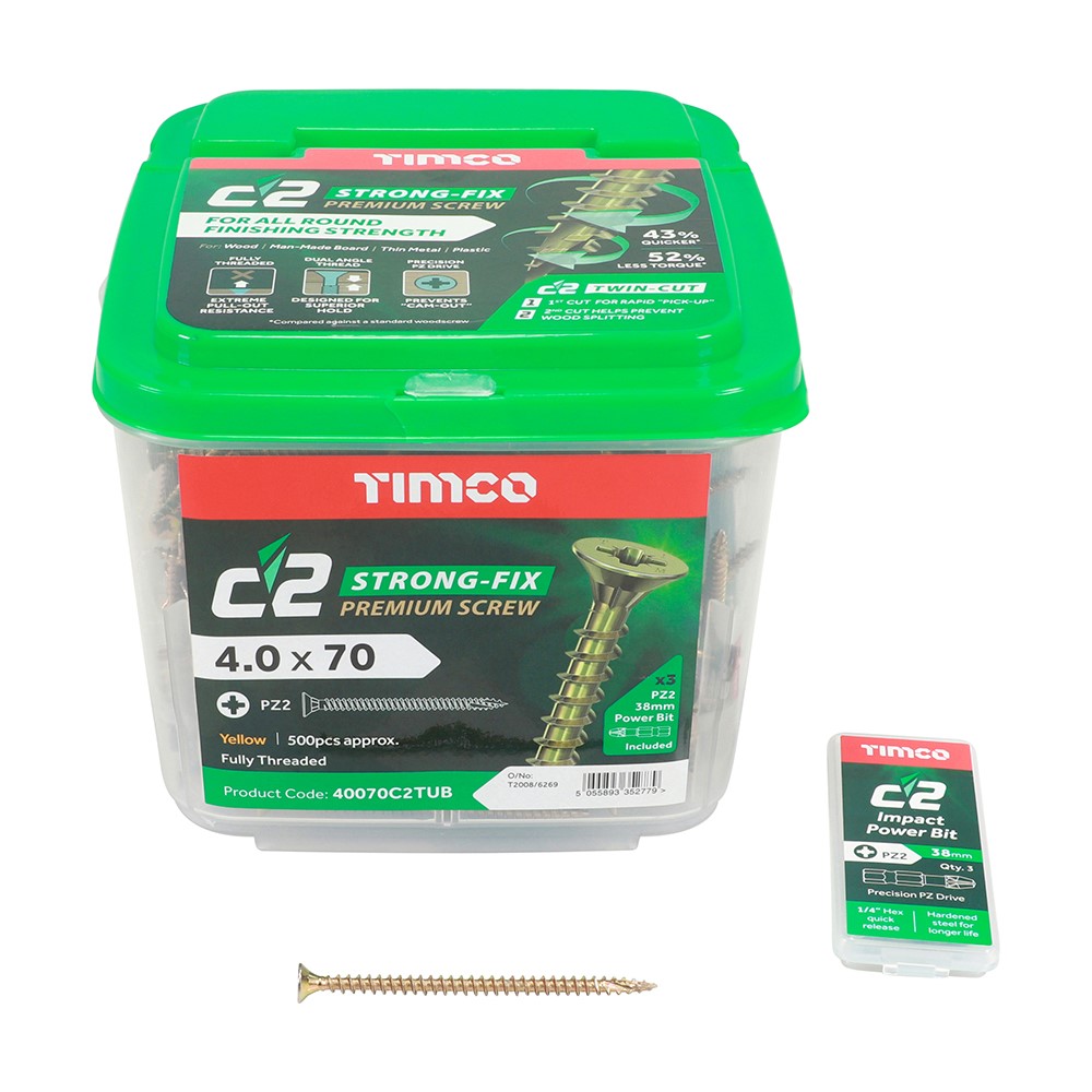 TIMCO C2 Strong-Fix Multi-Purpose Premium Screws - PZ - 4.0 x 70mm (500 Pack)