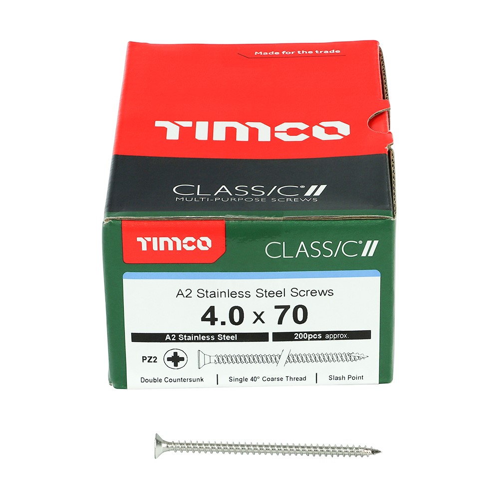 TIMCO Classic Multi-Purpose Screws - PZ -A2 Stainless Steel 4.0 x 70mm (200 Pack)