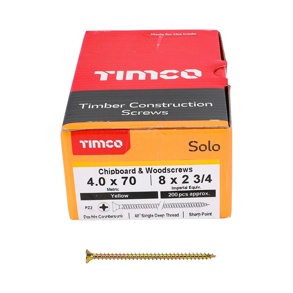 TIMCO Solo Woodscrews - PZ - 4.0 x 70mm (200 Pack)