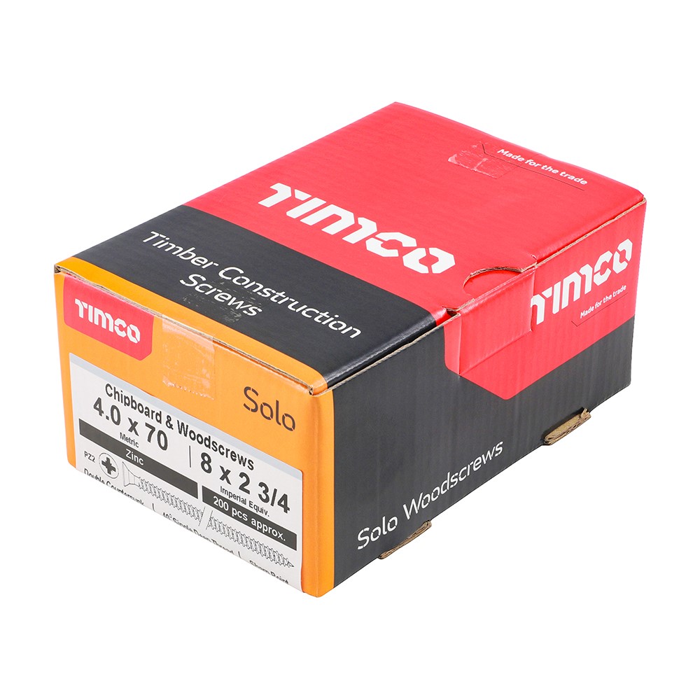 TIMCO Solo Woodscrews - PZ -Zinc 4.0 x 70mm (200 Pack)