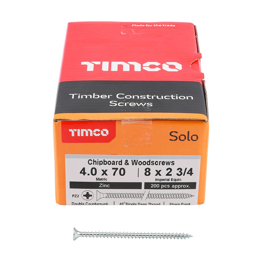 TIMCO Solo Woodscrews - PZ -Zinc 4.0 x 70mm (200 Pack)