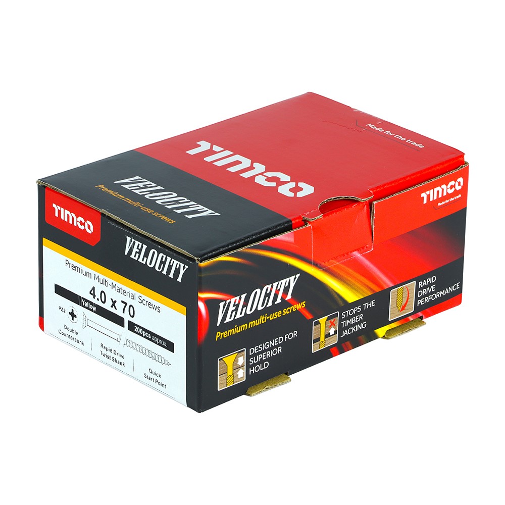 TIMCO Velocity Premium Multi-Use Screws - PZ - 4.0 x 70mm (200 Pack)