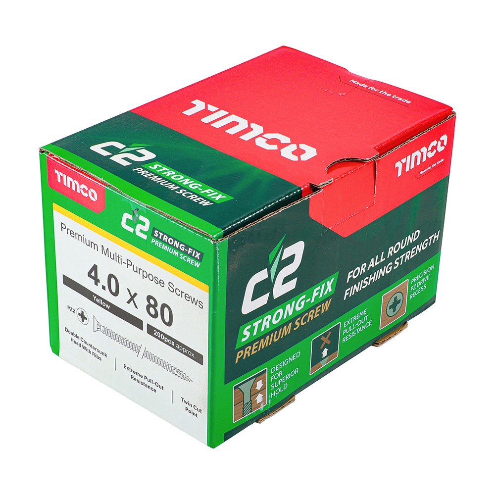 TIMCO C2 Strong-Fix Multi-Purpose Premium Screws - PZ - 4.0 x 80mm (200 Pack)