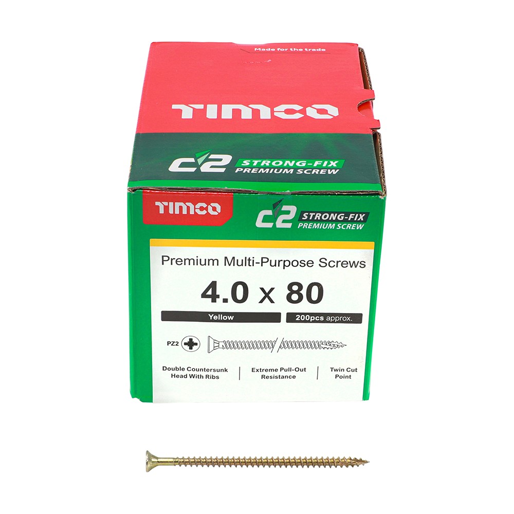 TIMCO C2 Strong-Fix Multi-Purpose Premium Screws - PZ - 4.0 x 80mm (200 Pack)