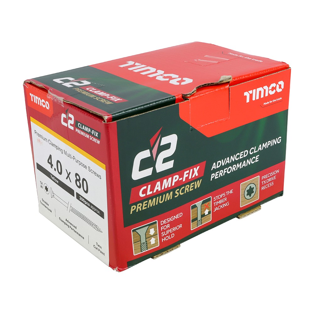 TIMCO C2 Clamp-Fix Multi-Purpose Premium Screws - TX - 4.0 x 80mm (200 Pack)