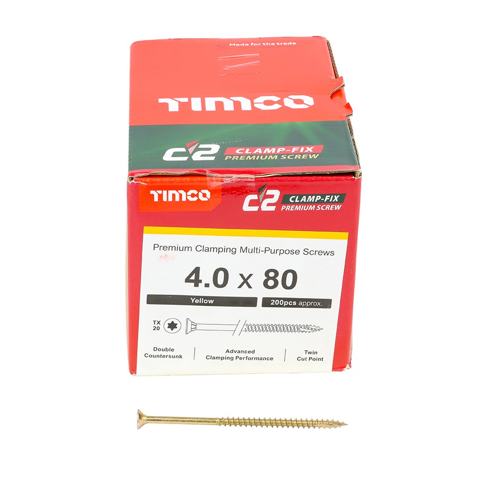 TIMCO C2 Clamp-Fix Multi-Purpose Premium Screws - TX - 4.0 x 80mm (200 Pack)