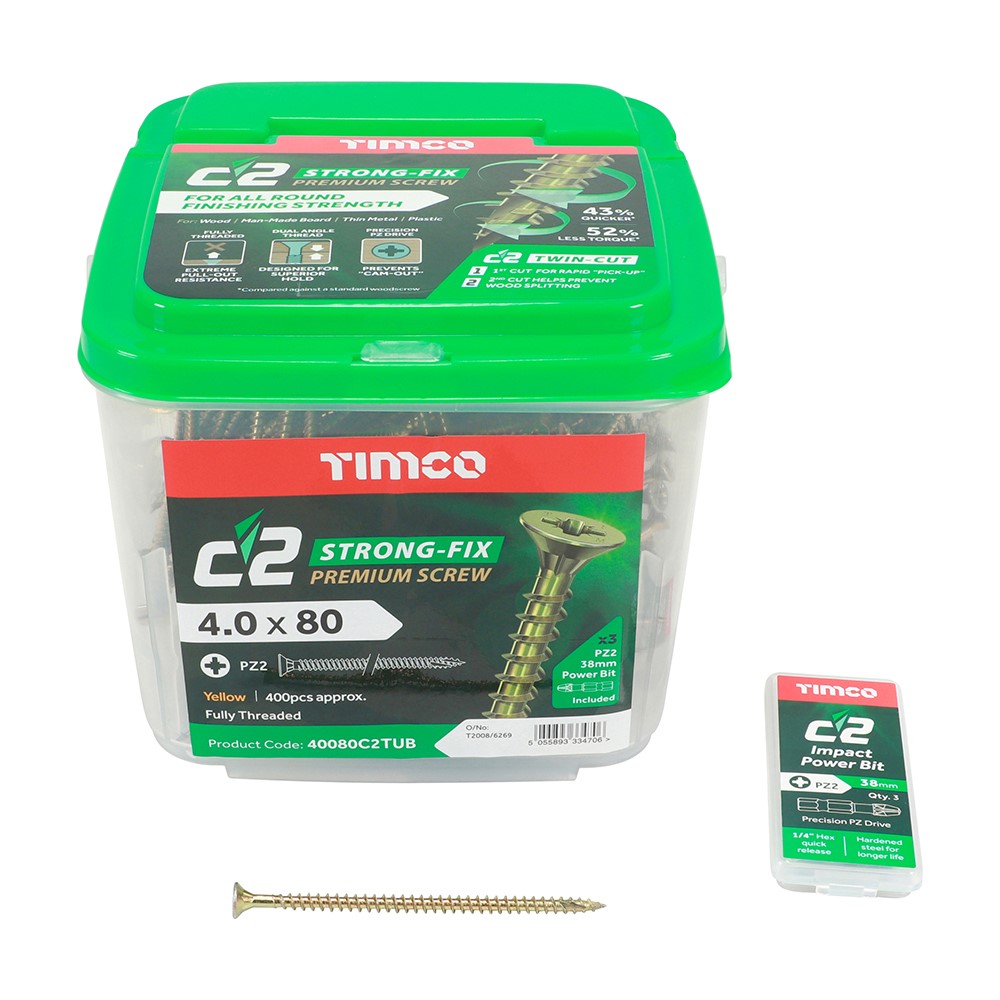 TIMCO C2 Strong-Fix Multi-Purpose Premium Screws - PZ - 4.0 x 80mm (400 Pack)