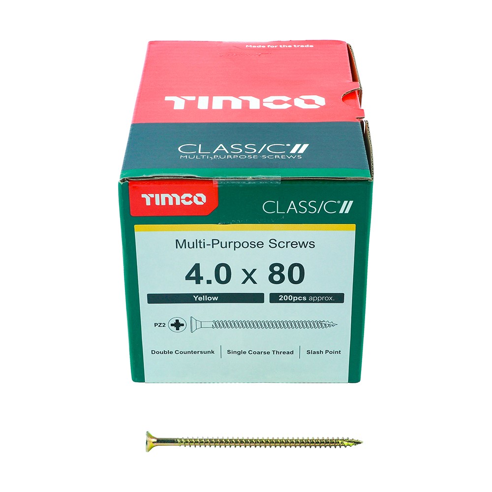 TIMCO Classic Multi-Purpose Screws - PZ - 4.0 x 80mm (200 Pack)