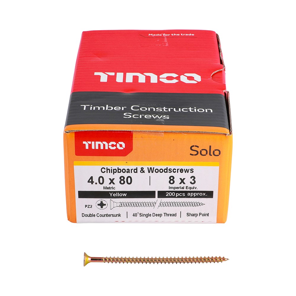 TIMCO Solo Woodscrews - PZ - 4.0 x 80mm (200 Pack)