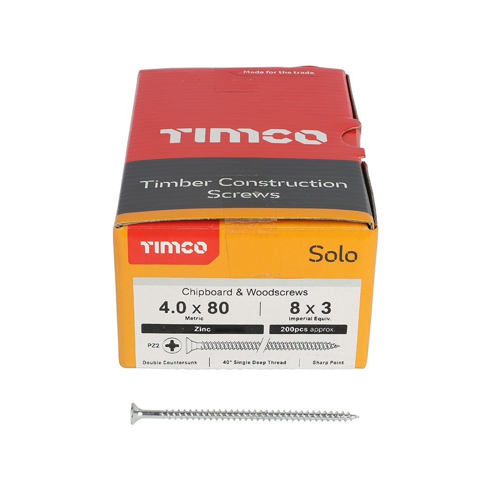 TIMCO Solo Woodscrews - PZ -Zinc 4.0 x 80mm (200 Pack)