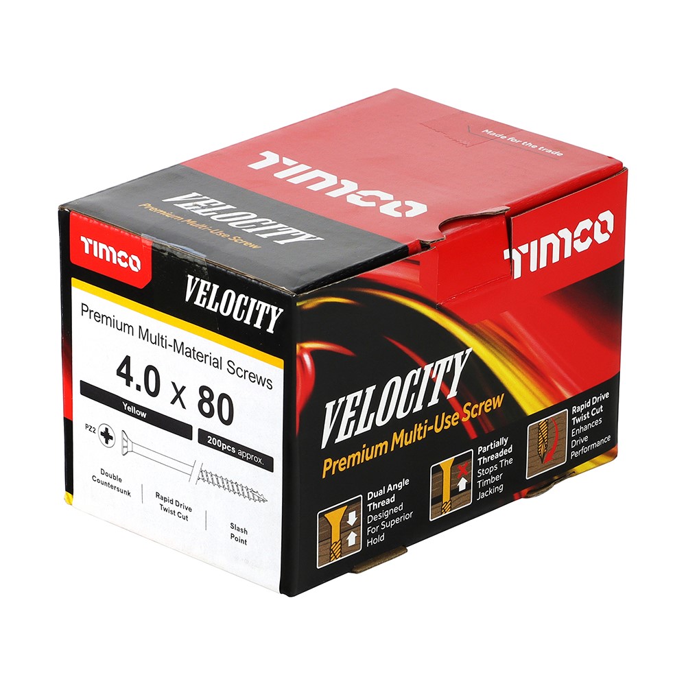 TIMCO Velocity Premium Multi-Use Screws - PZ - 4.0 x 80mm (200 Pack)