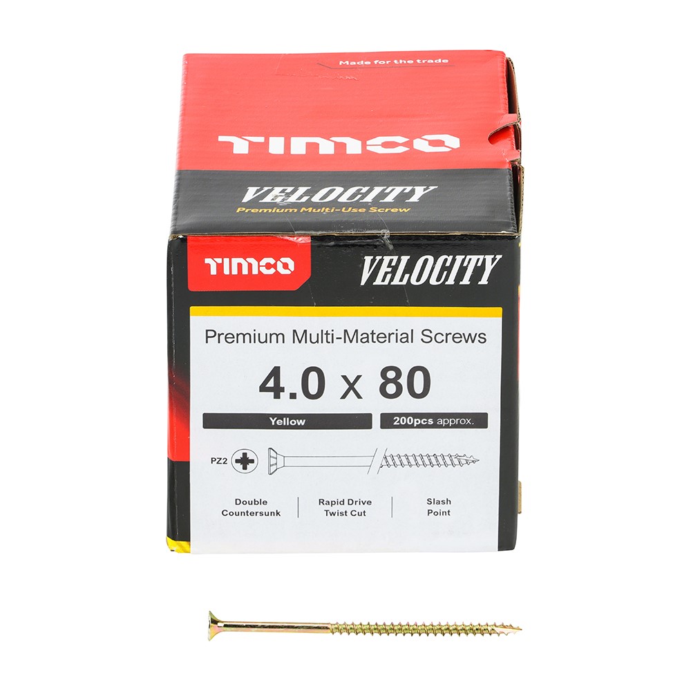 TIMCO Velocity Premium Multi-Use Screws - PZ - 4.0 x 80mm (200 Pack)