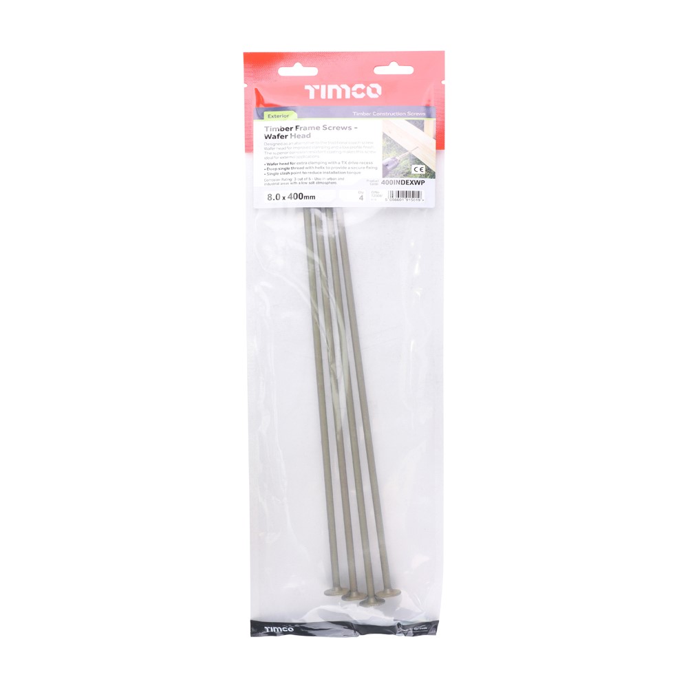 TIMCO Wafer Head Timber Screws Green 8.0 x 400mm (4 Pack)
