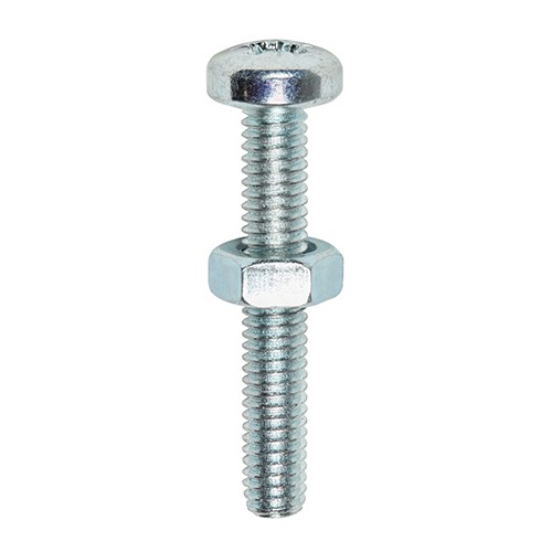 TIMCO Machine Screws - PZ - Pan & Hex Nuts - Zinc M4 x 12 (40 Pack)