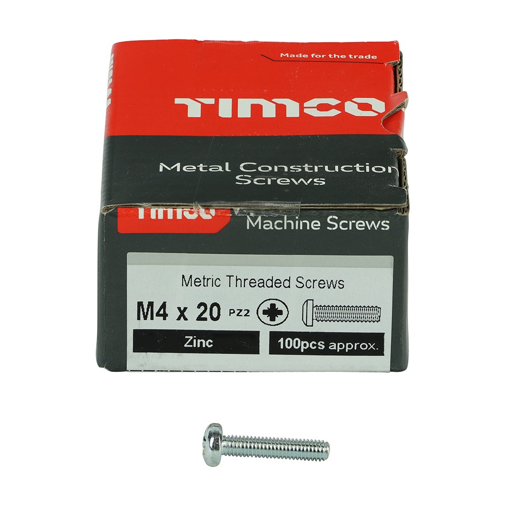 TIMCO Metric Threaded Machine Screws - PZ - Pan Head - Zinc M4 x 20mm (100 Pack)