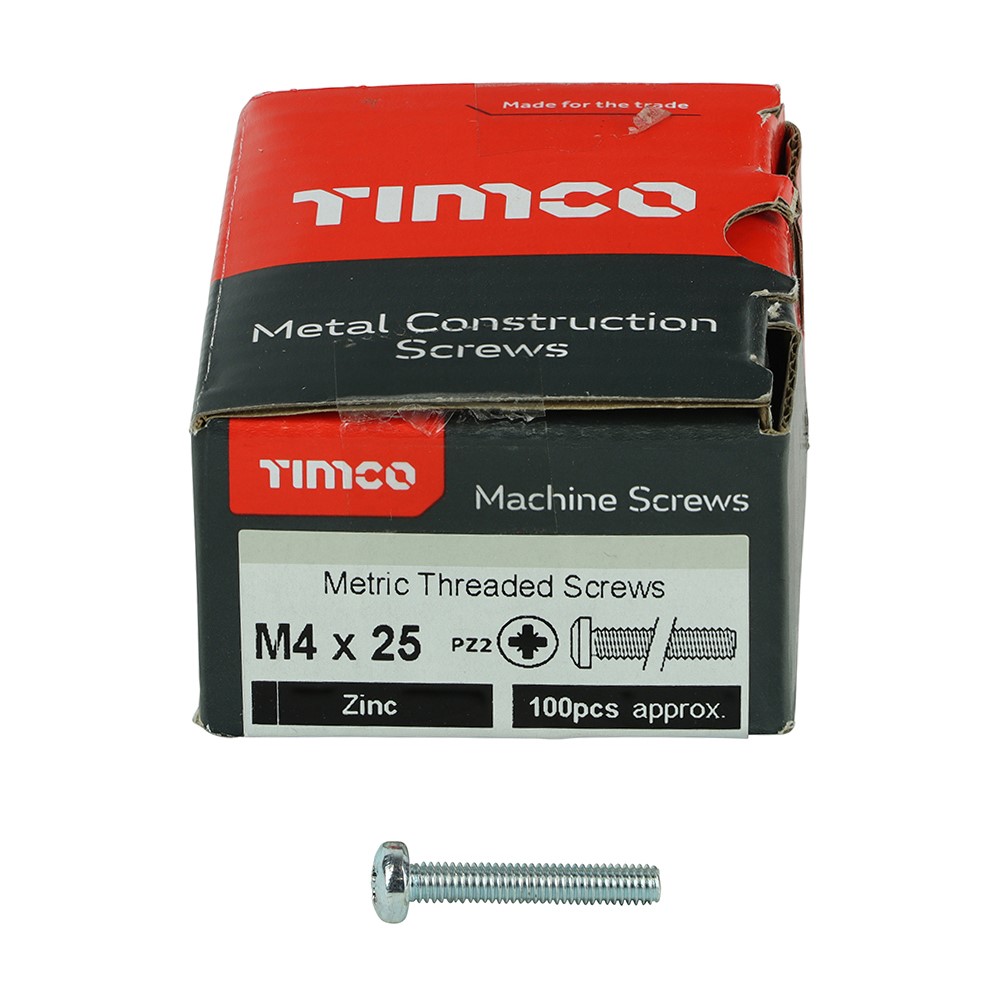 TIMCO Metric Threaded Machine Screws - PZ - Pan Head - Zinc M4 x 25mm (100 Pack)