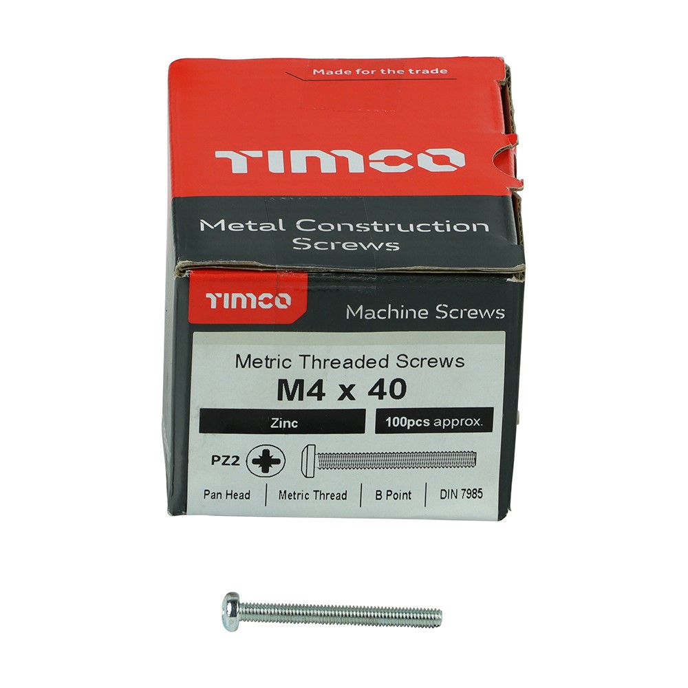 TIMCO Metric Threaded Machine Screws - PZ - Pan Head - Zinc M4 x 40mm (100 Pack)