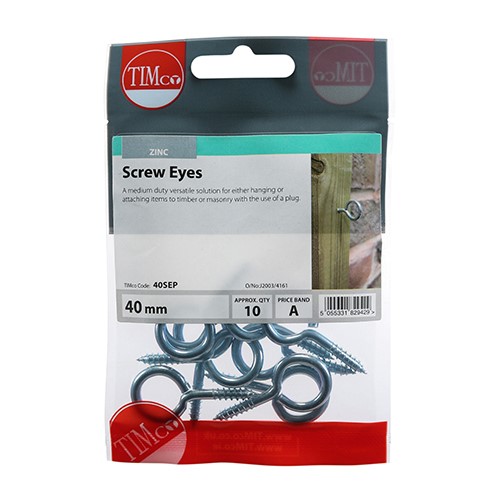 TIMCO Screw Eyes - Zinc 40mm (10)