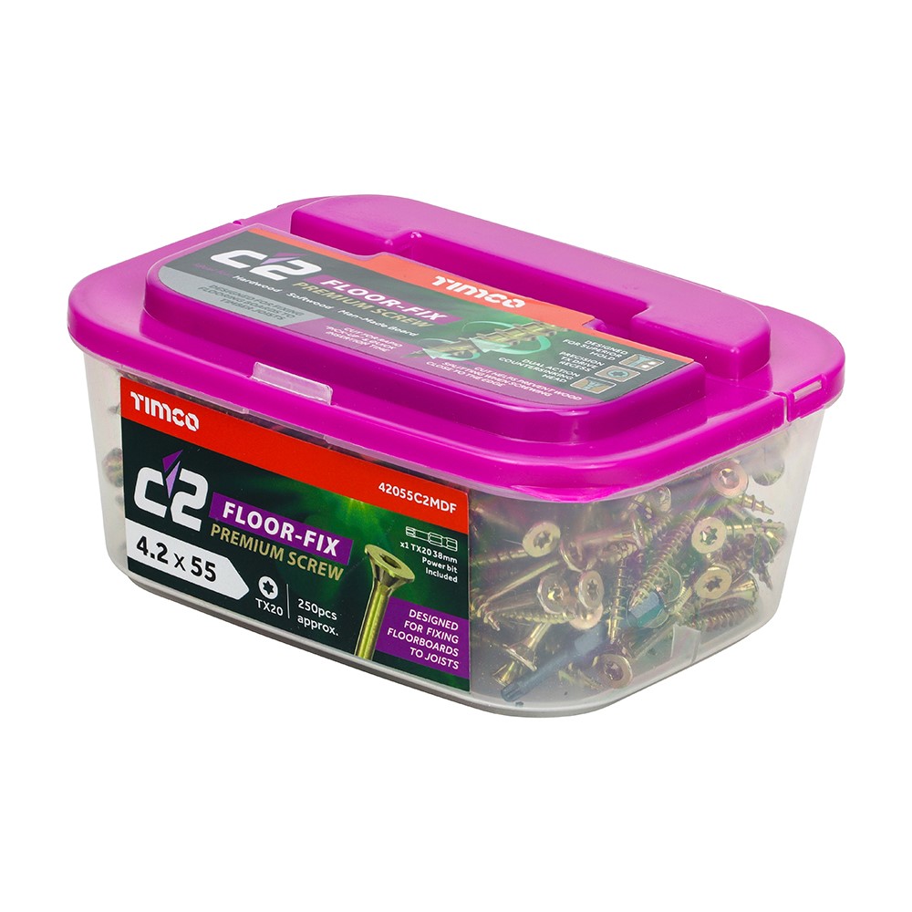 TIMCO C2 Floor-Fix Flooring & MDF Screws - TX - Reduced Countersunk 4.2 x 55mm (250 Pack)