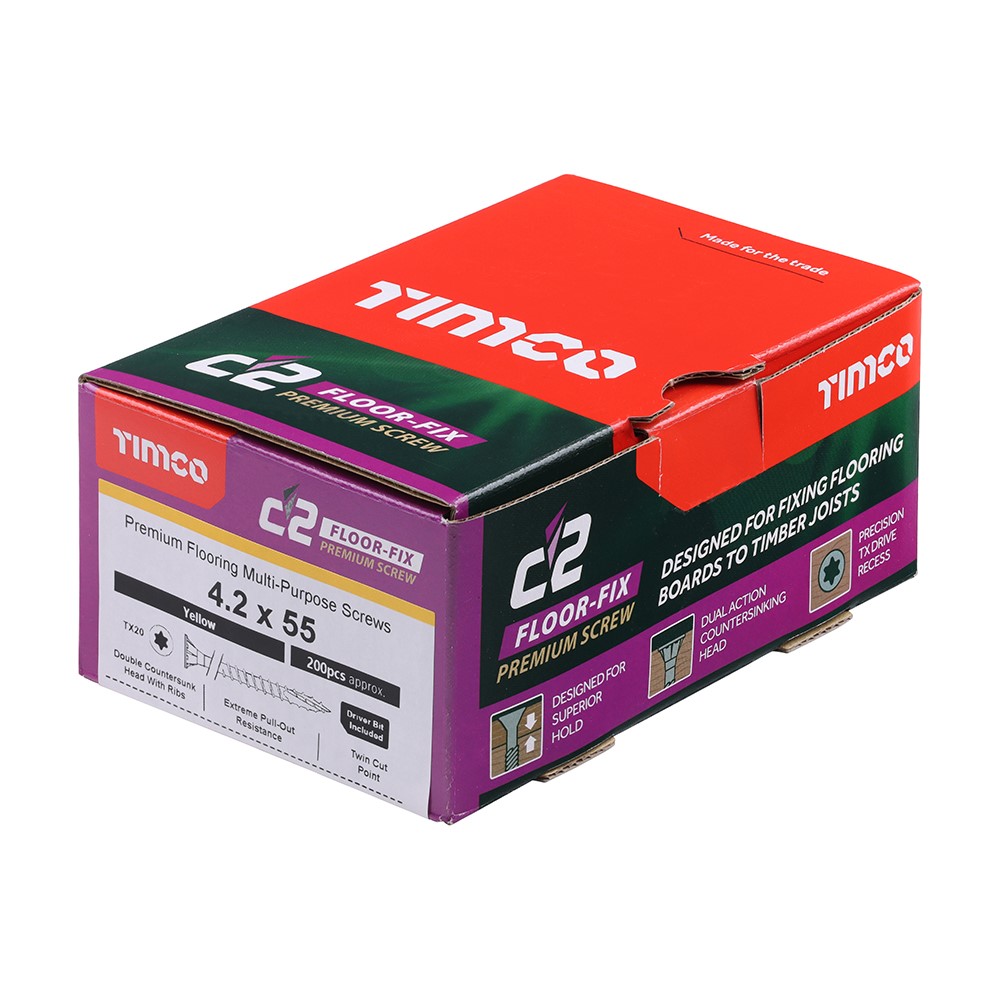 TIMCO C2 Floor-Fix Flooring & MDF Screws - TX - Reduced Countersunk 4.2 x 55mm (200 Pack)