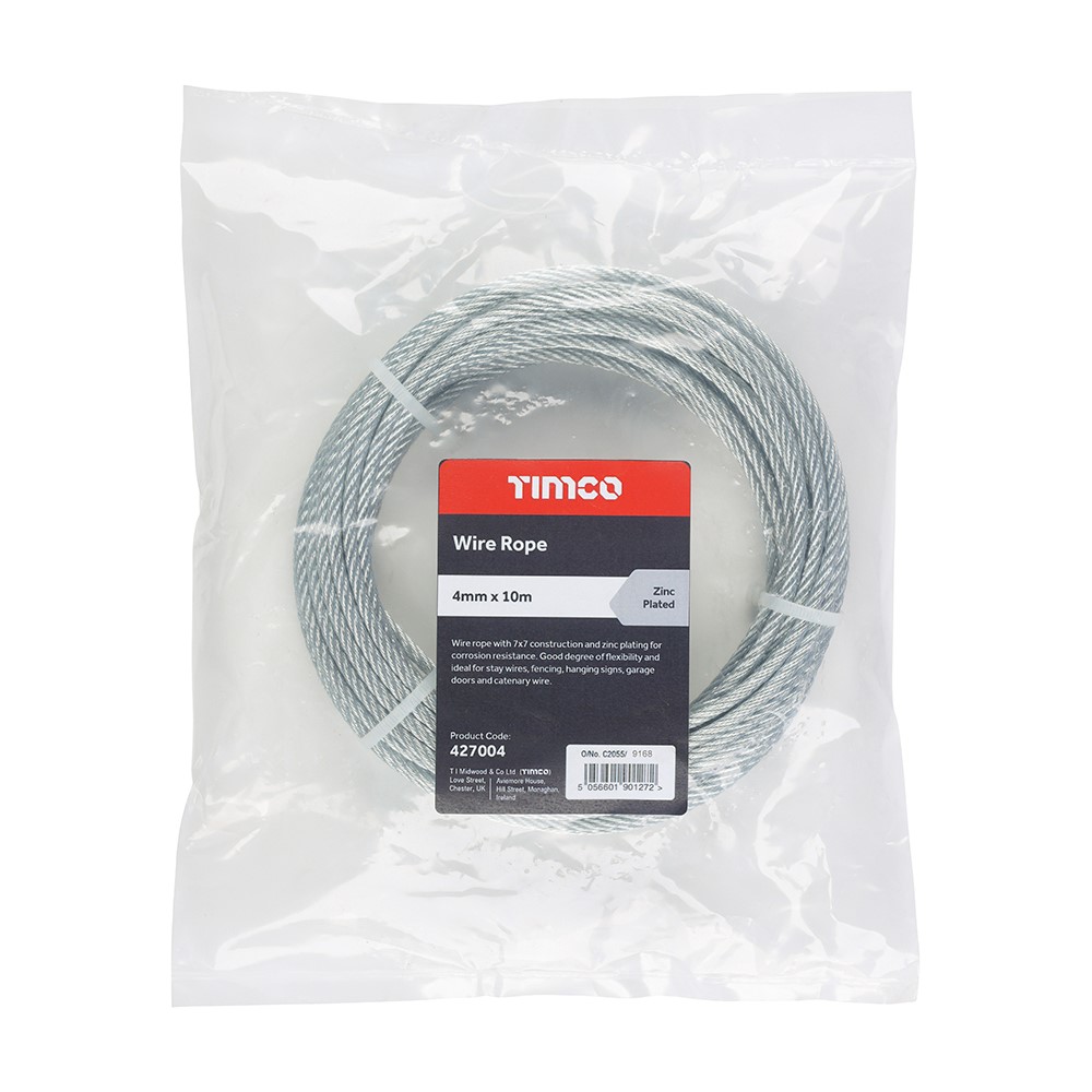 TIMCO Wire Rope - Zinc 4mm x 10m