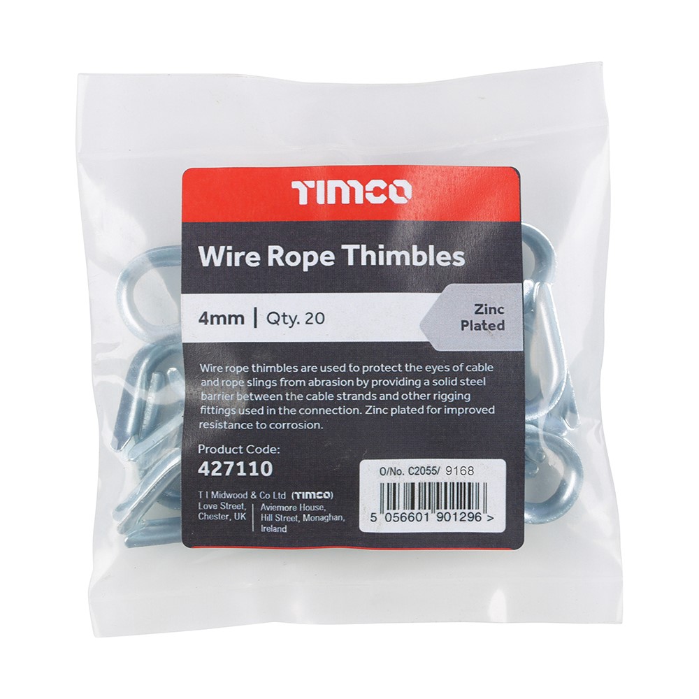 TIMCO Wire Rope Thimbles - Zinc 4mm (20 Bag)