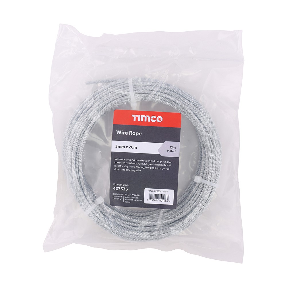 TIMCO Wire Rope - Zinc 3mm x 20m