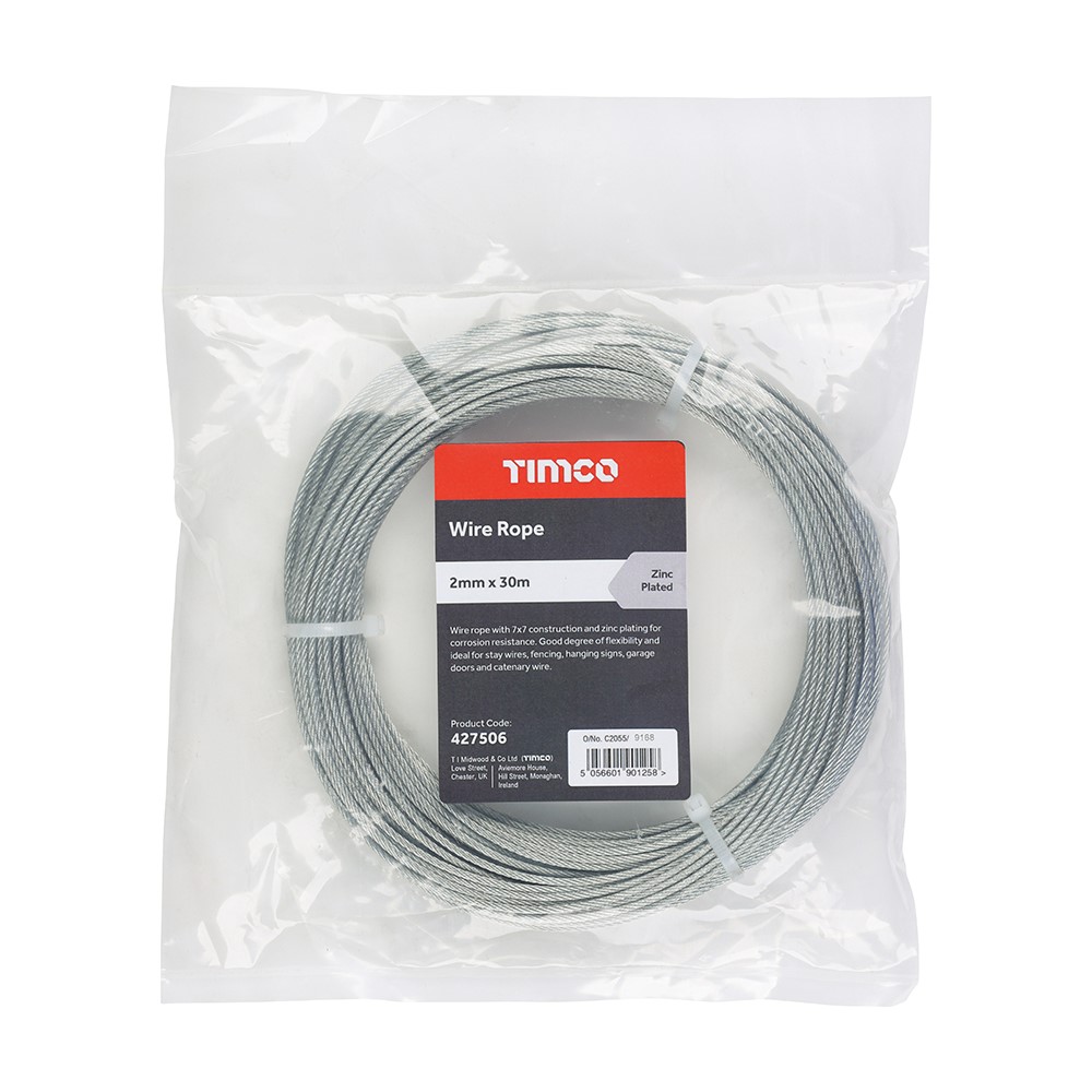 TIMCO Wire Rope - Zinc 2mm x 30m