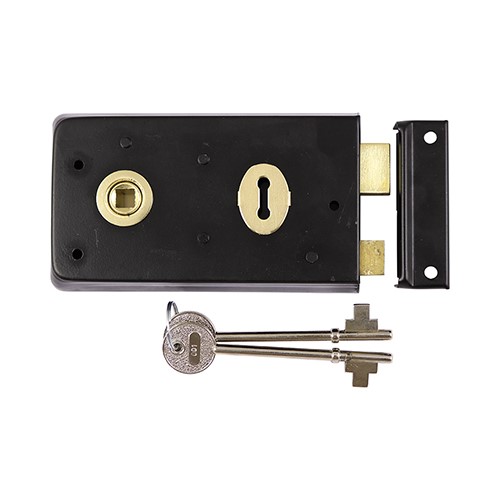 TIMCO Rim Sash Lock - Inward and Outward Keep - Black 143 x 83mm