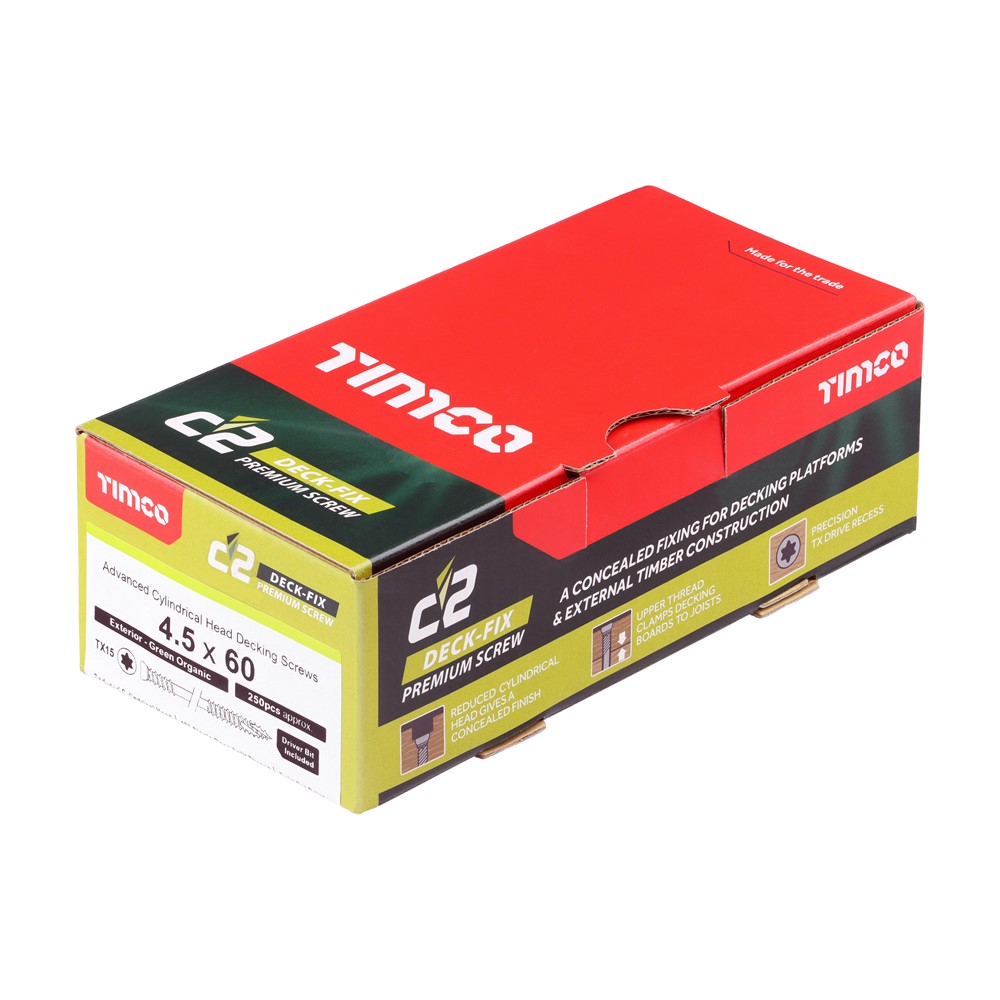 TIMCO C2 Deck-Fix TX Cylindrical Head Green Coated Screws 4.5 x 60mm (250 Pack)