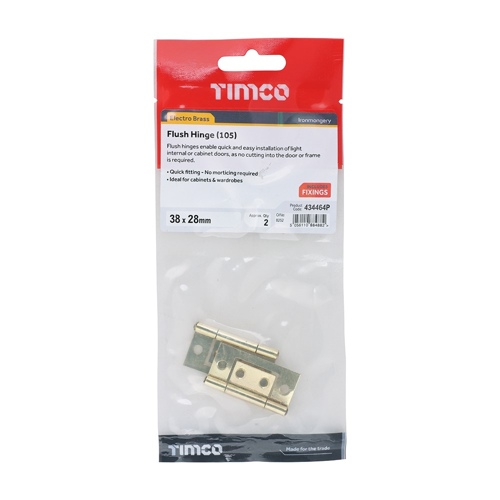 TIMCO Flush Hinge (105) - Electro Brass 38 x 28mm (2)