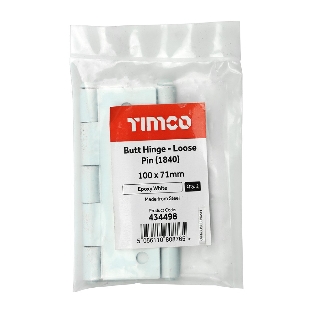 TIMCO Plain Butt Hinge - Loose Pin (1840) - White 100 x 71mm (2)