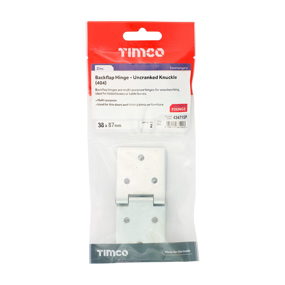 TIMCO Backflap Hinge - Uncranked Knuckle (404) - Zinc 38 x 87mm (2)