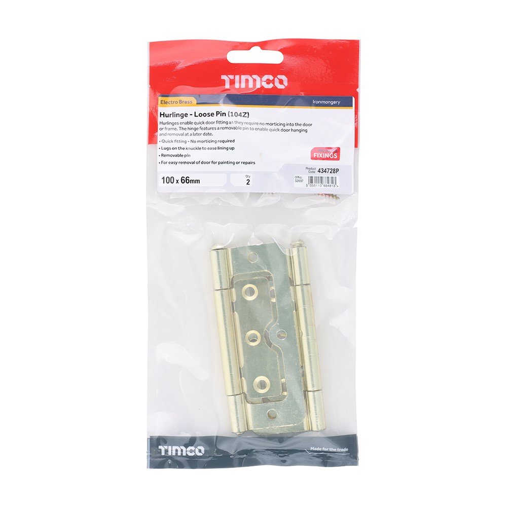 TIMCO Hurlinge - Loose Pin (104Z) - Electro Brass 100 x 66mm (2)
