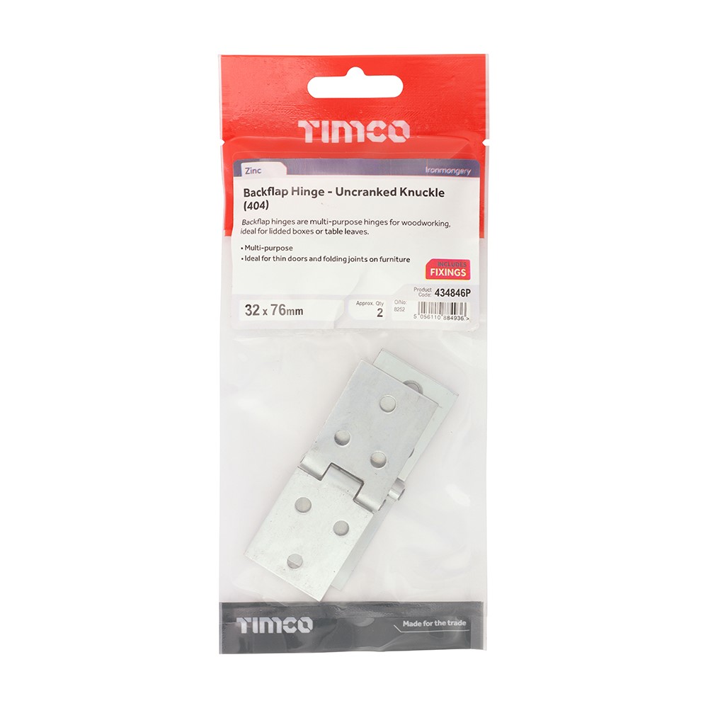 TIMCO Backflap Hinge - Uncranked Knuckle (404) - Zinc 32 x 76mm (2)