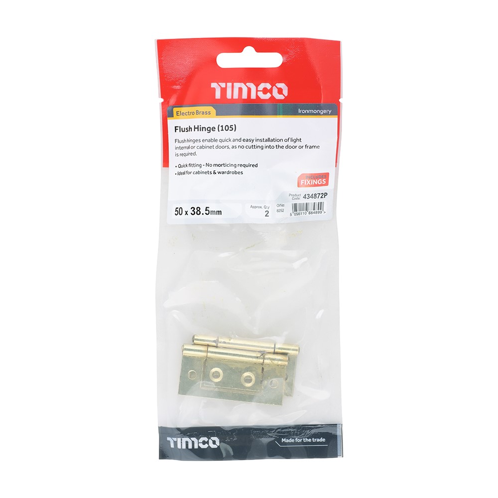 TIMCO Flush Hinge (105) - Electro Brass 50 x 38.5mm (2)